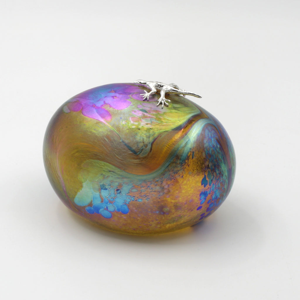 Dinosaur Egg Paperweight with Sterling Silver Gecko