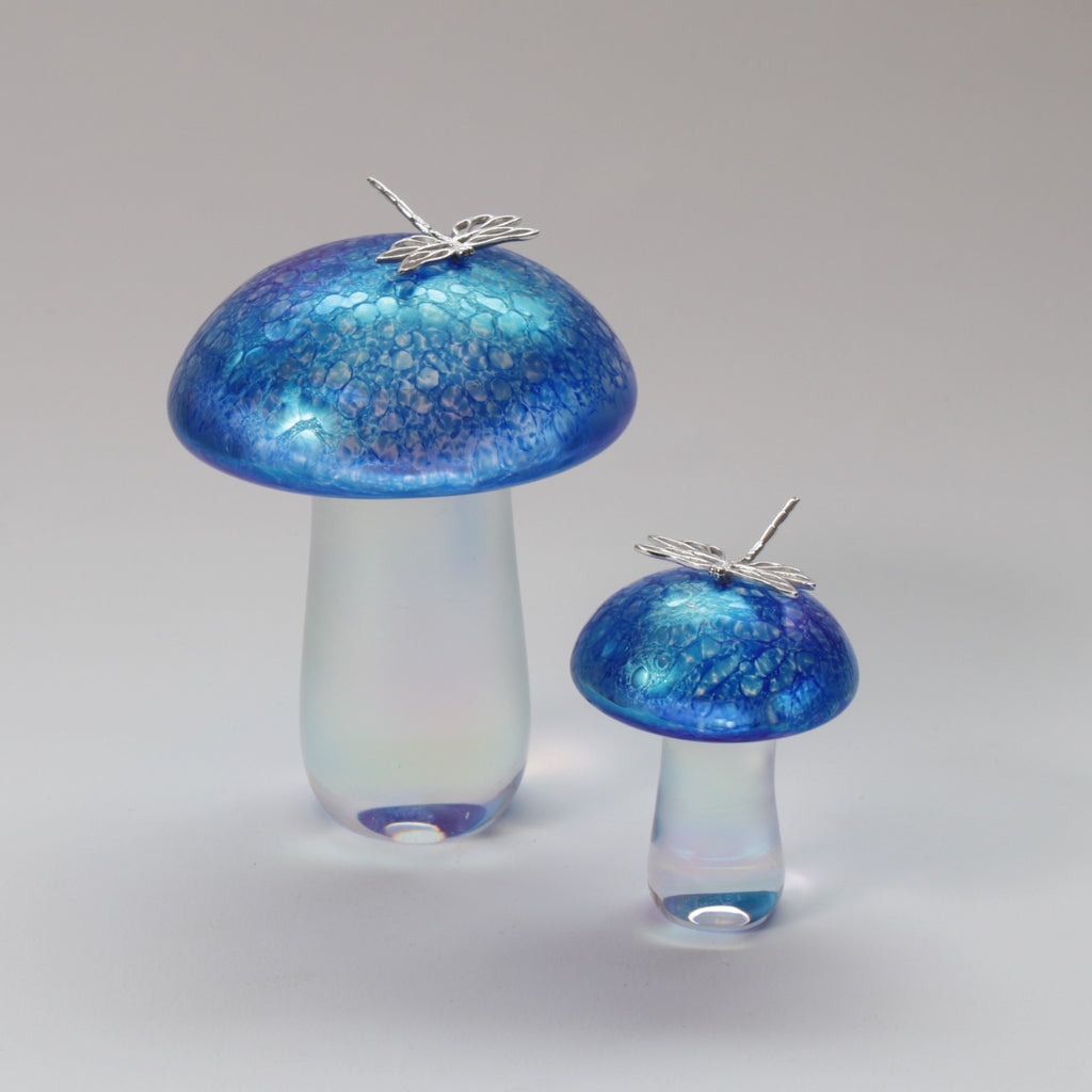 Glass mushroom with sterling silver dragonfly