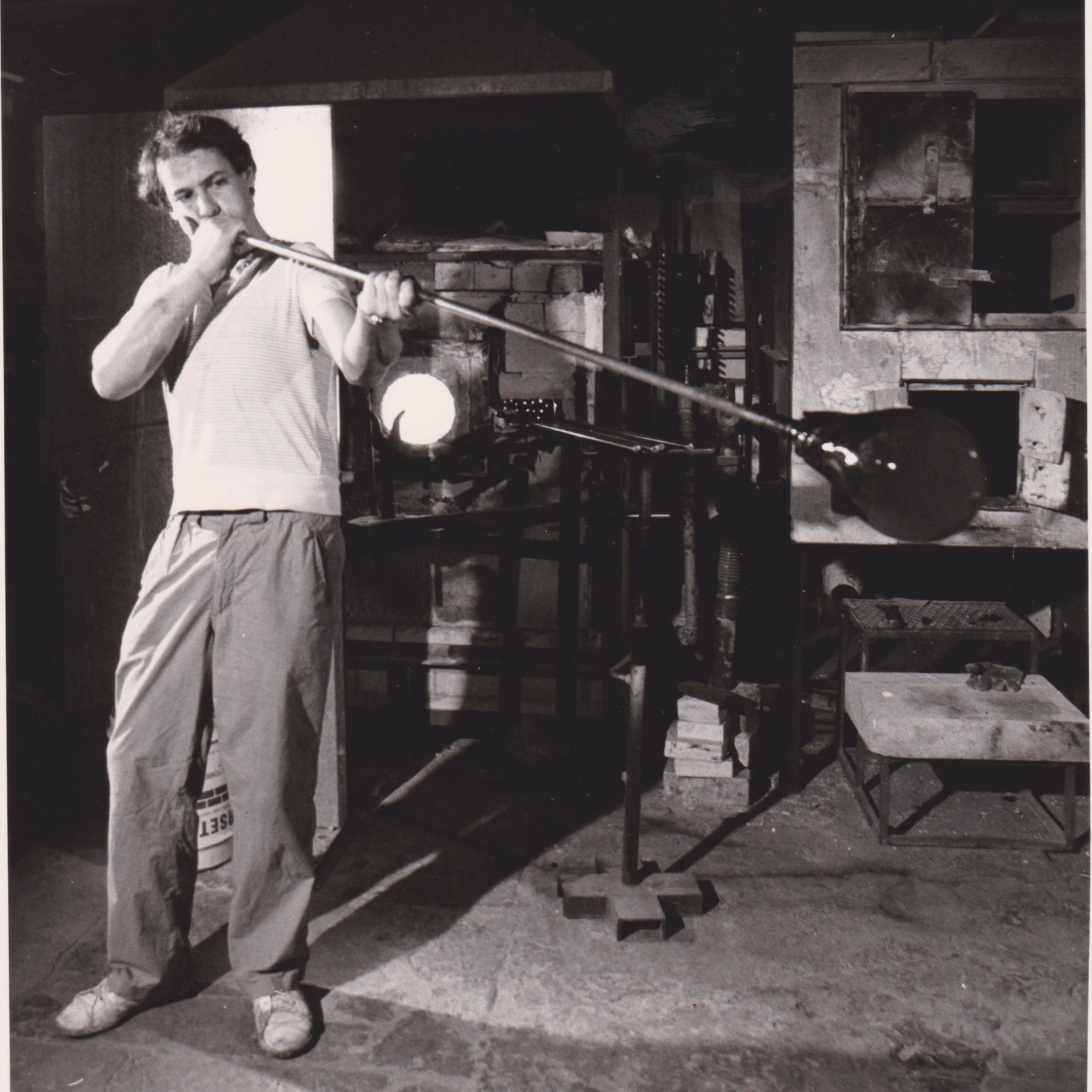 John blowing in the original Glasform studio in teh early 1980's.