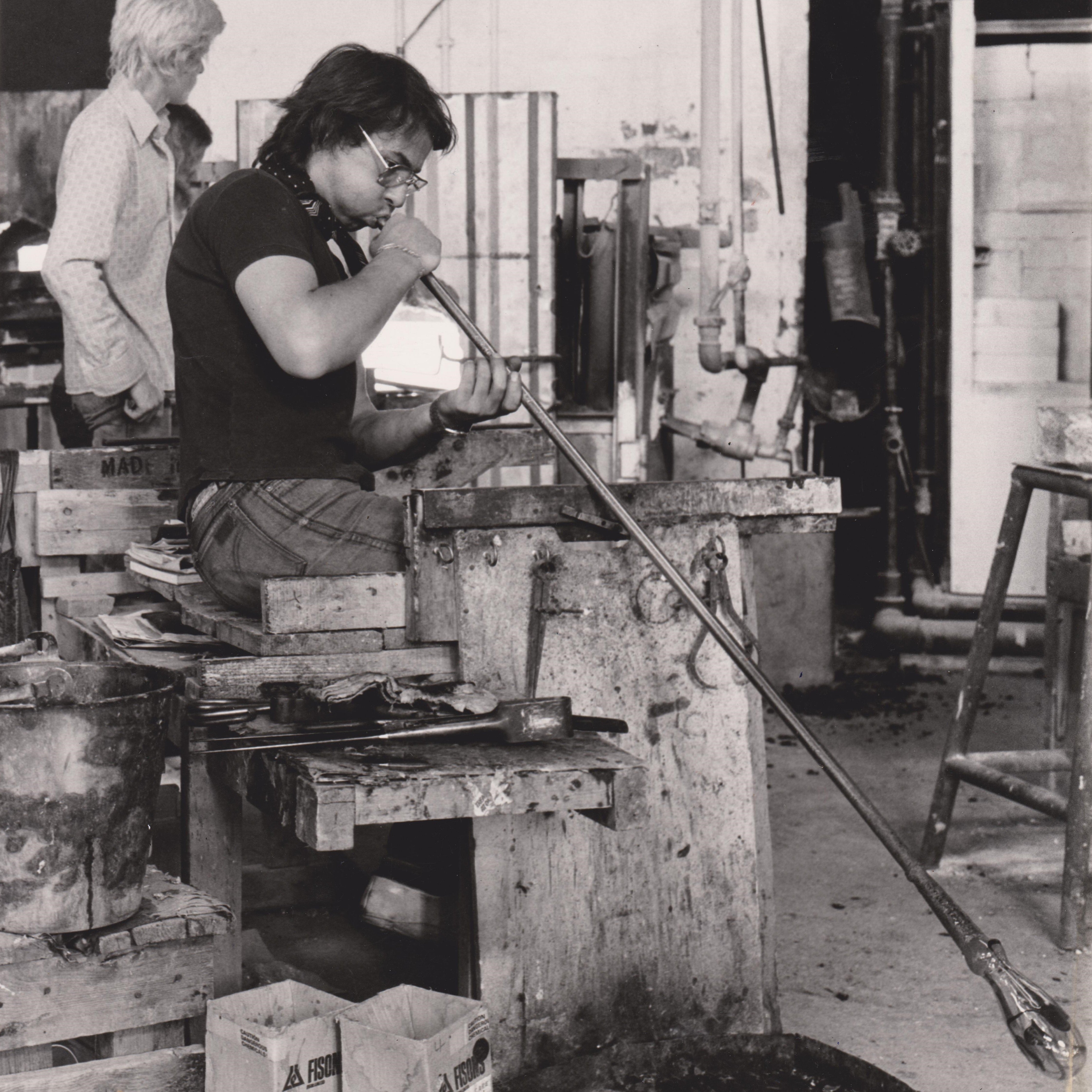 John blowing at the Venetain Glass Factory, Squires gate sometimes in the 1970's.
