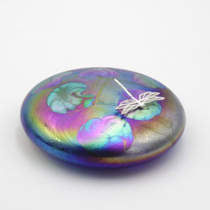 Dragonfly on a cobalt lily trail Disc Paperweight