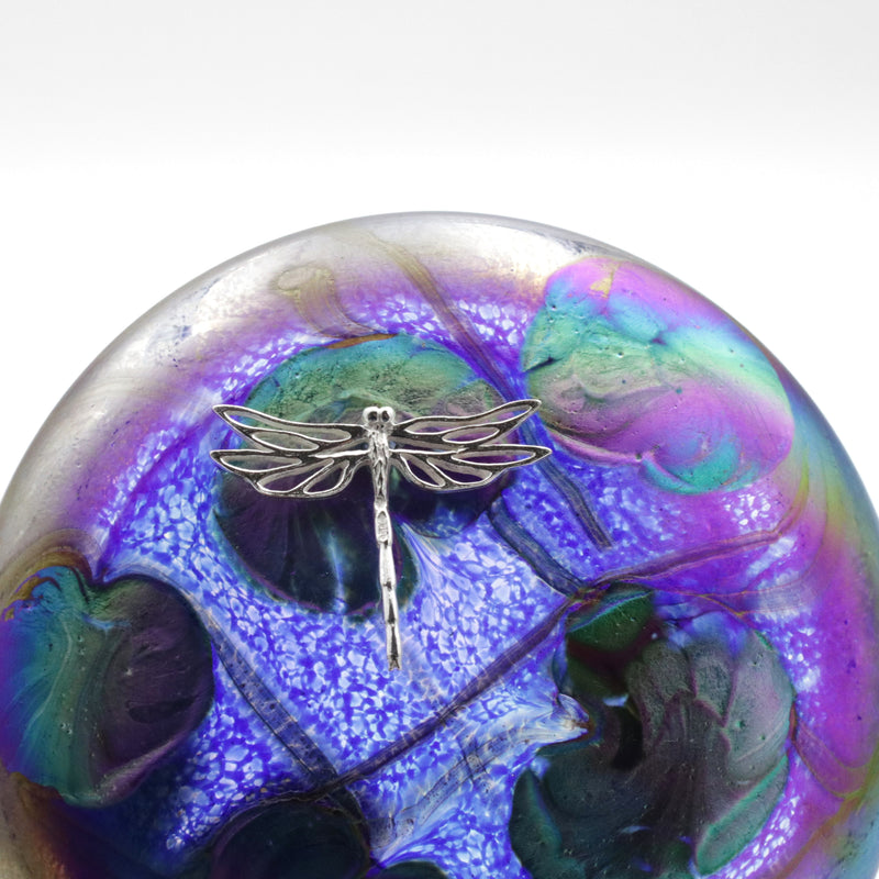 Dragonfly on a cobalt lily trail Disc Paperweight