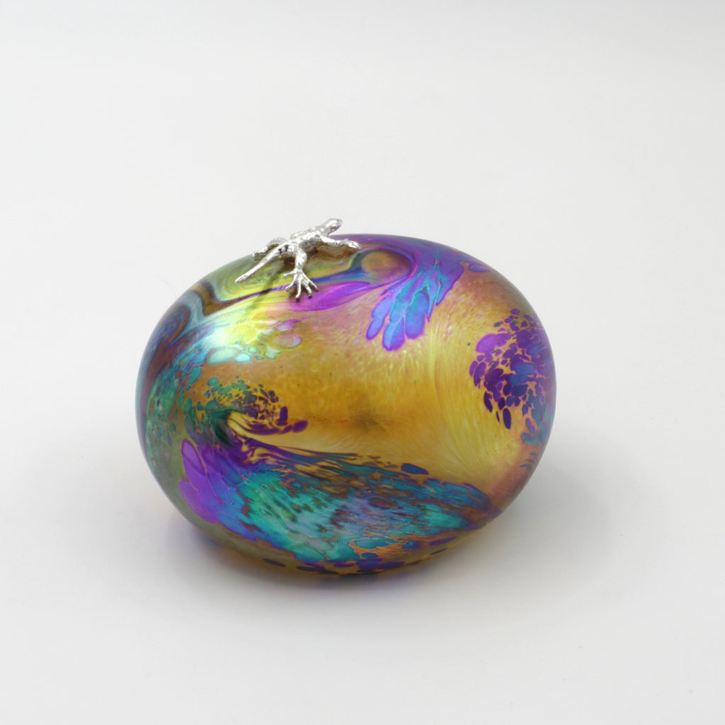 Dinosaur Egg Paperweight with Sterling Silver Gecko