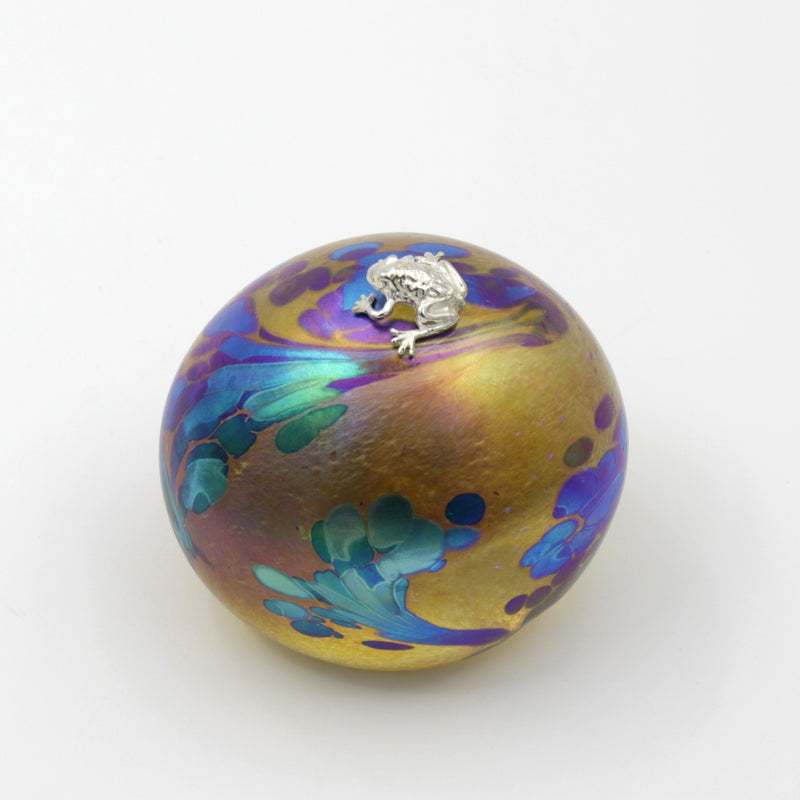 Dinosaur Egg Paperweight with Silver Frog