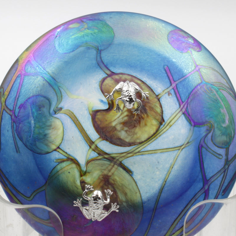 Lily Trail paperweight with sterling Silver Frogs
