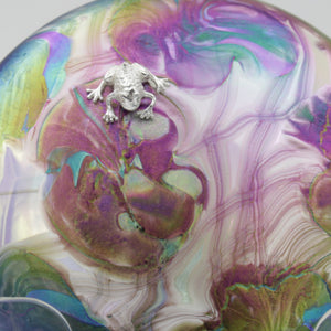 Frog Lily Trail Disc Paperweight in Clear Iridescent