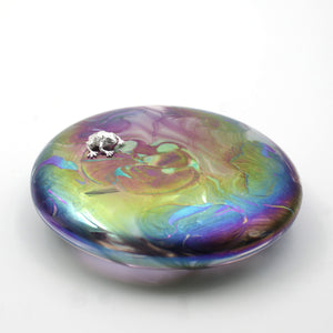 Frog Lily Trail Disc Paperweight in Clear Iridescent