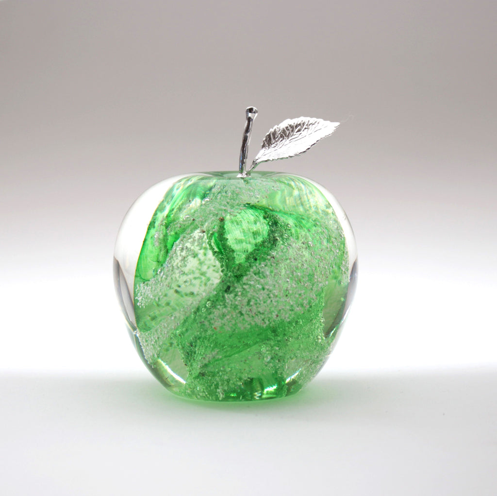 Glass with Ashes Memorial Apple with Silver Leaf