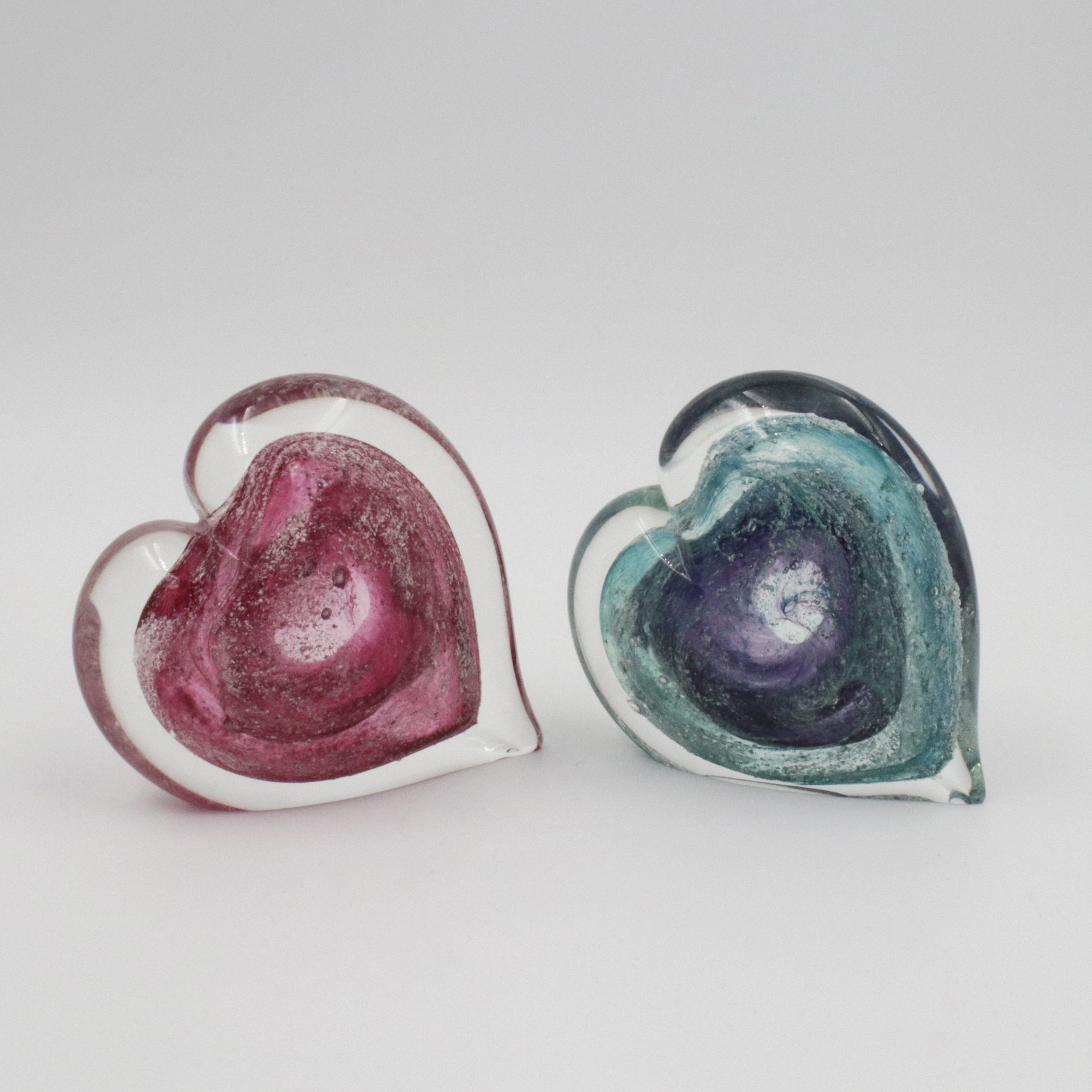 The standing Memorial heart paperweights.
The hearts can be made in a variety of colours.
Prices from £100