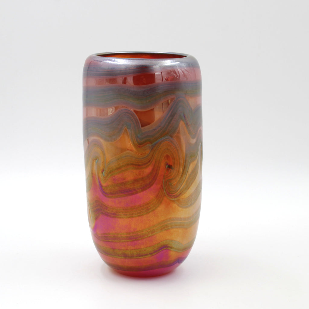 Red and Black Iridescent Glass Vase