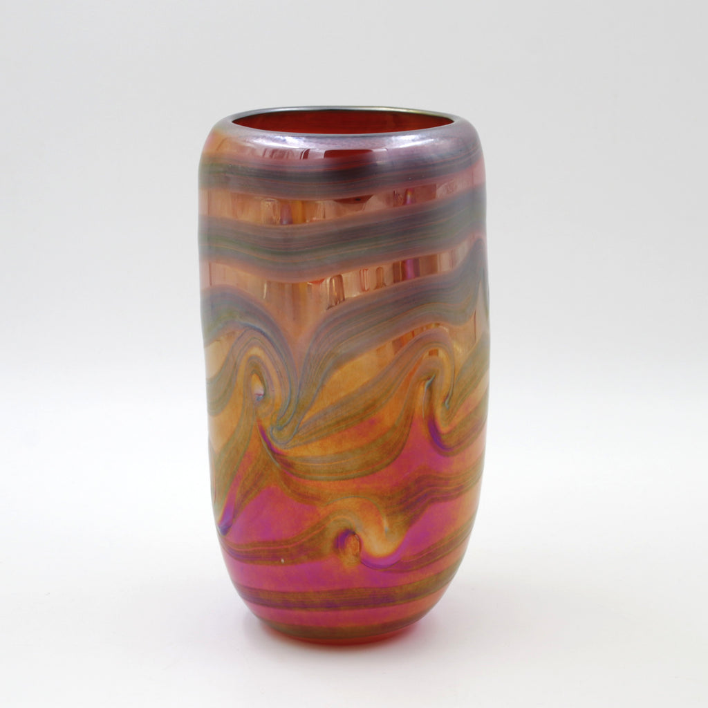 Red and Black Iridescent Glass Vase