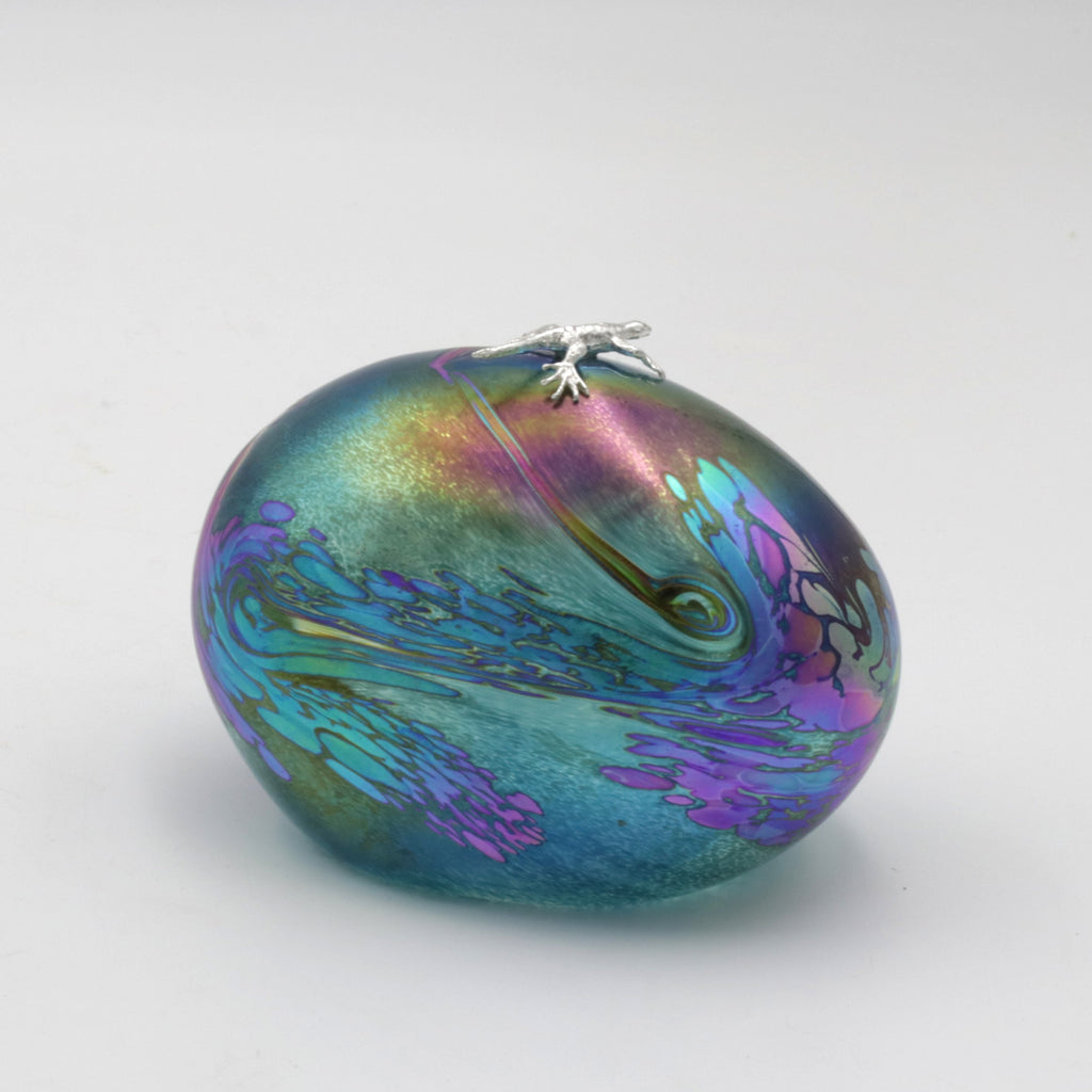 Dinosaur Egg Paperweight with Sterling Silver Gecko