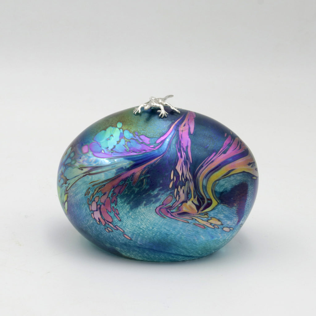 Dinosaur Egg Paperweight with Sterling Silver Gecko