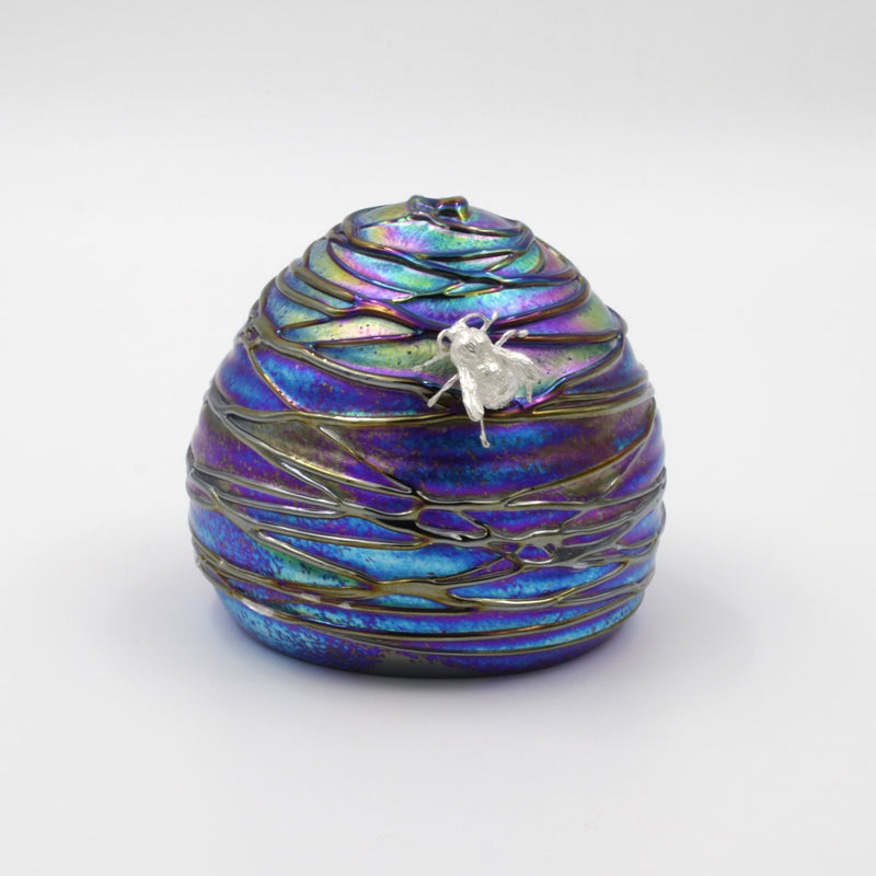 Glass Bee-Hive Paperweight with Sterling Silver Bee