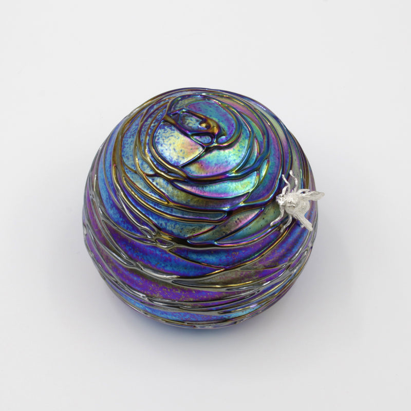 Glass Bee-Hive Paperweight with Sterling Silver Bee