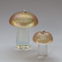 gold handmade glass mushroom with sterling silver frog.