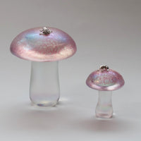 pink handmade glass mushroom with styerling silver frog