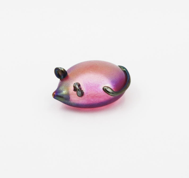 Handmade glass iridescent pink mouse