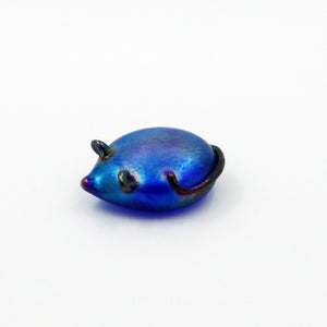 Handmade glass iridescent cobalt blue mouse