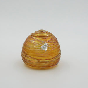 Glass skep beehive shaped paperweight with sterling silver bee